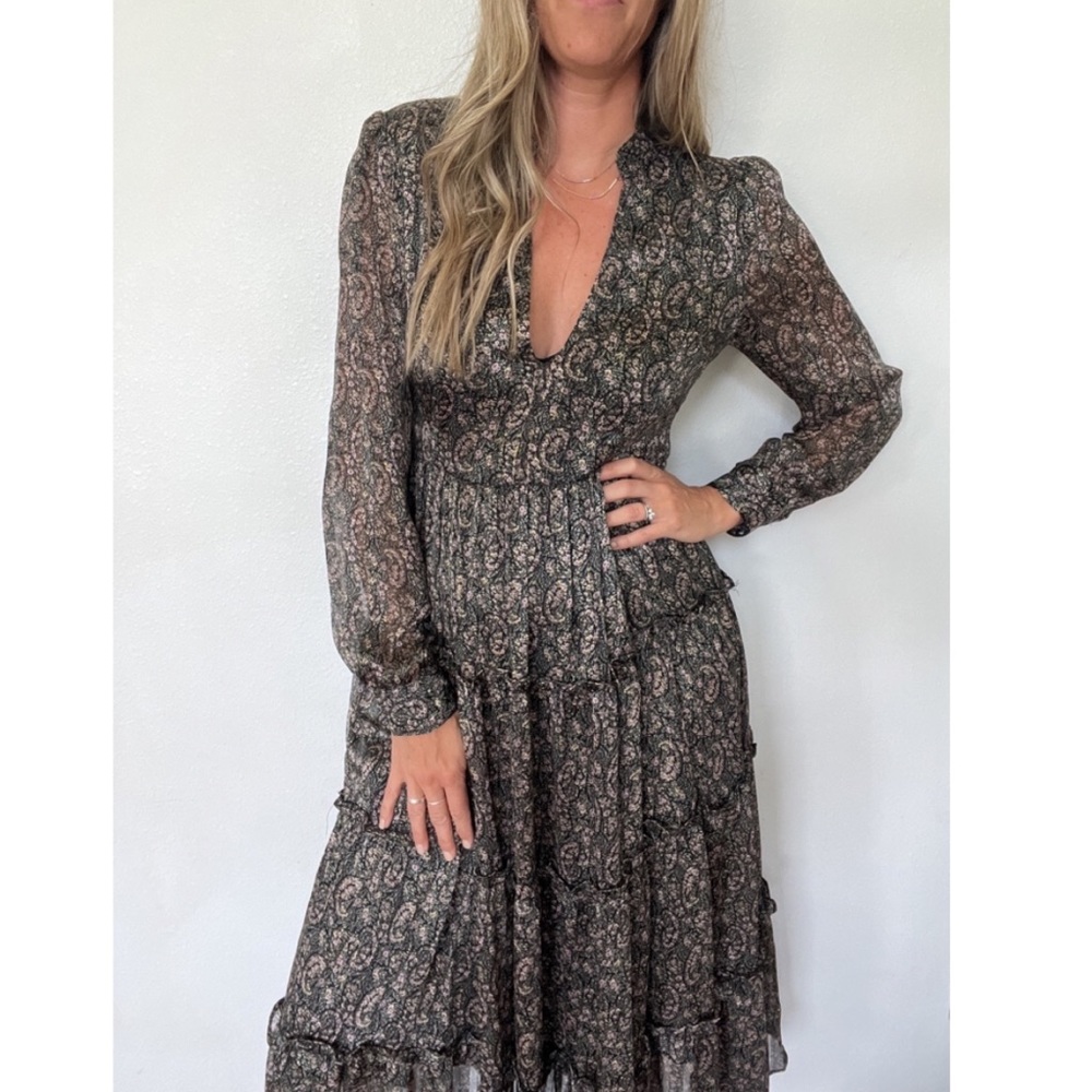 Gorgeous Paisley/floral  printed semi sheer long sleeve Maxi dress